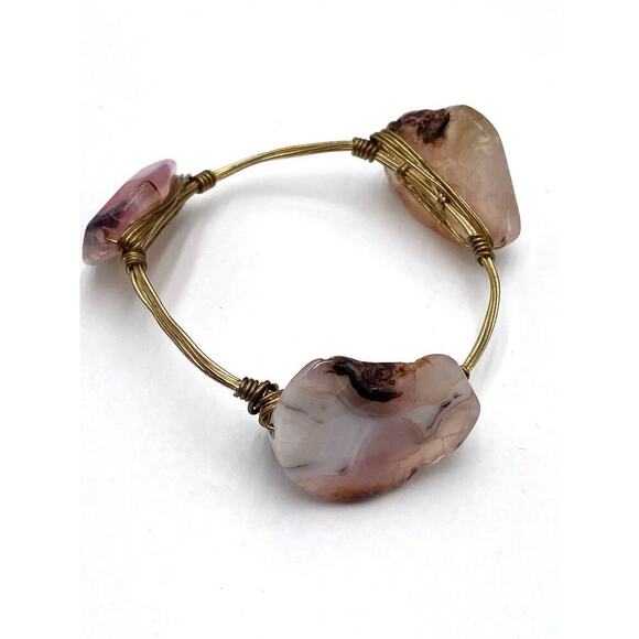 Bourbon and Boweties Bracelet Bangle 7.25” Natural Agate Large Stones - Picture 1 of 11